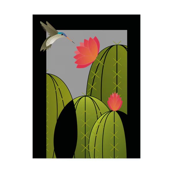 Marie Sansone 'Hummingbird Cactus' Canvas Art, 14x19, Trademark Fine Art, Mfr#: ALI44585-C1419GG